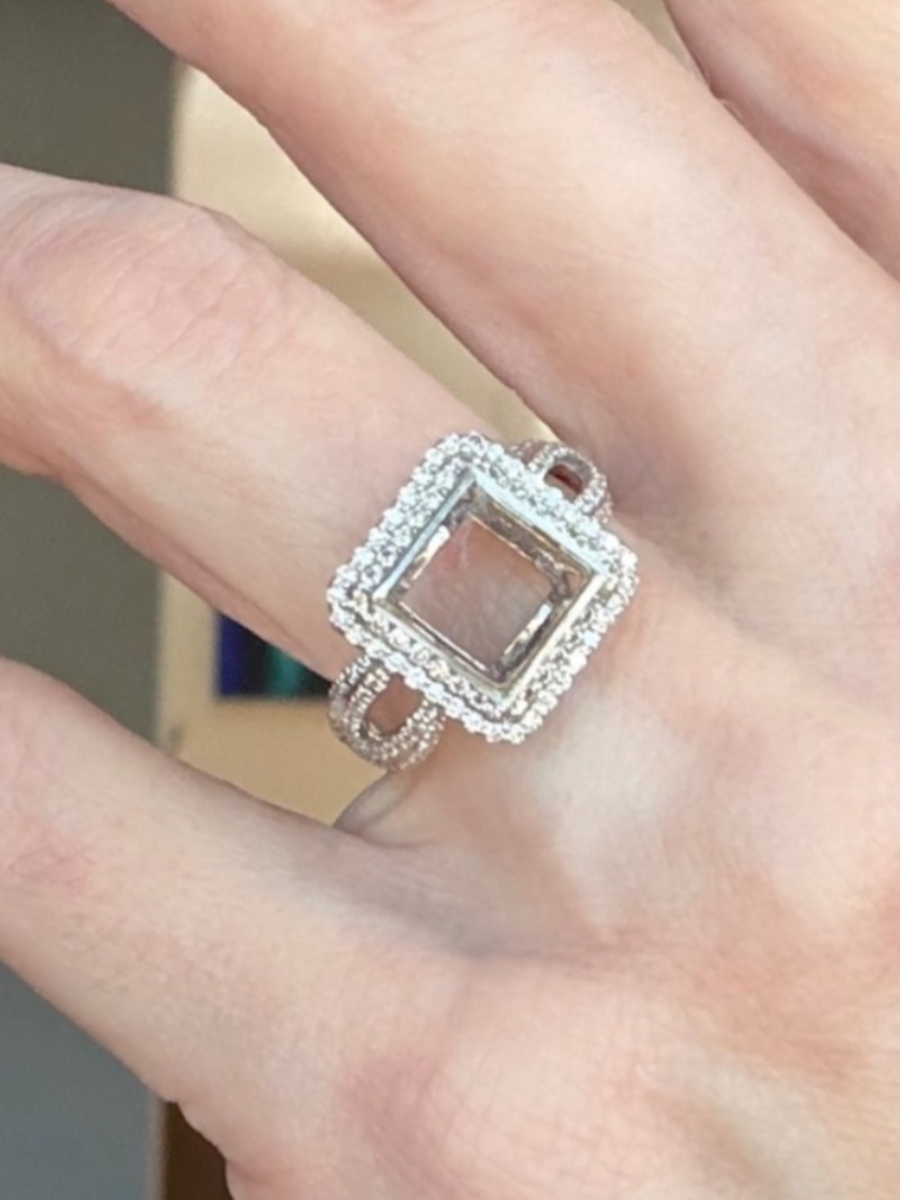 Platinum & Diamond Ring Setting | Fits ~ 2ct Princess Cut Stone
